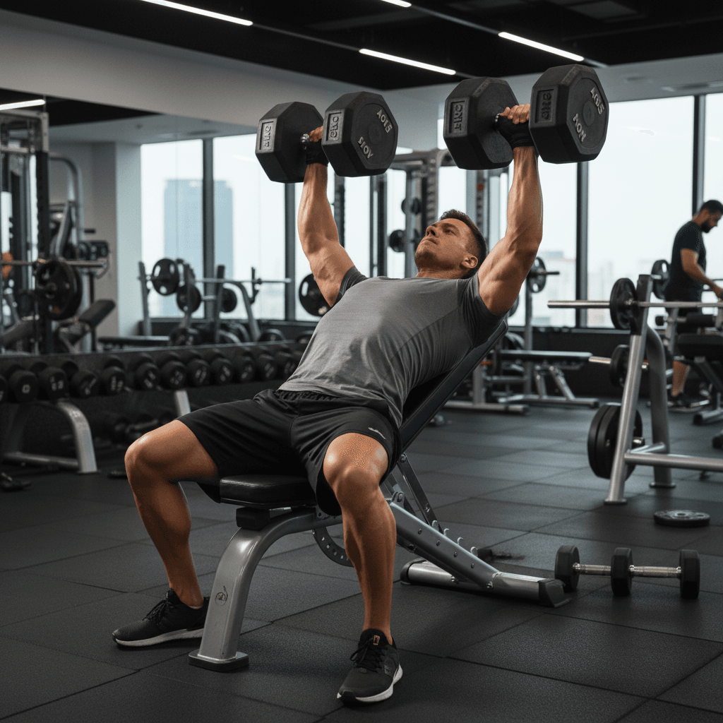 Incline dumbbell press in a gym